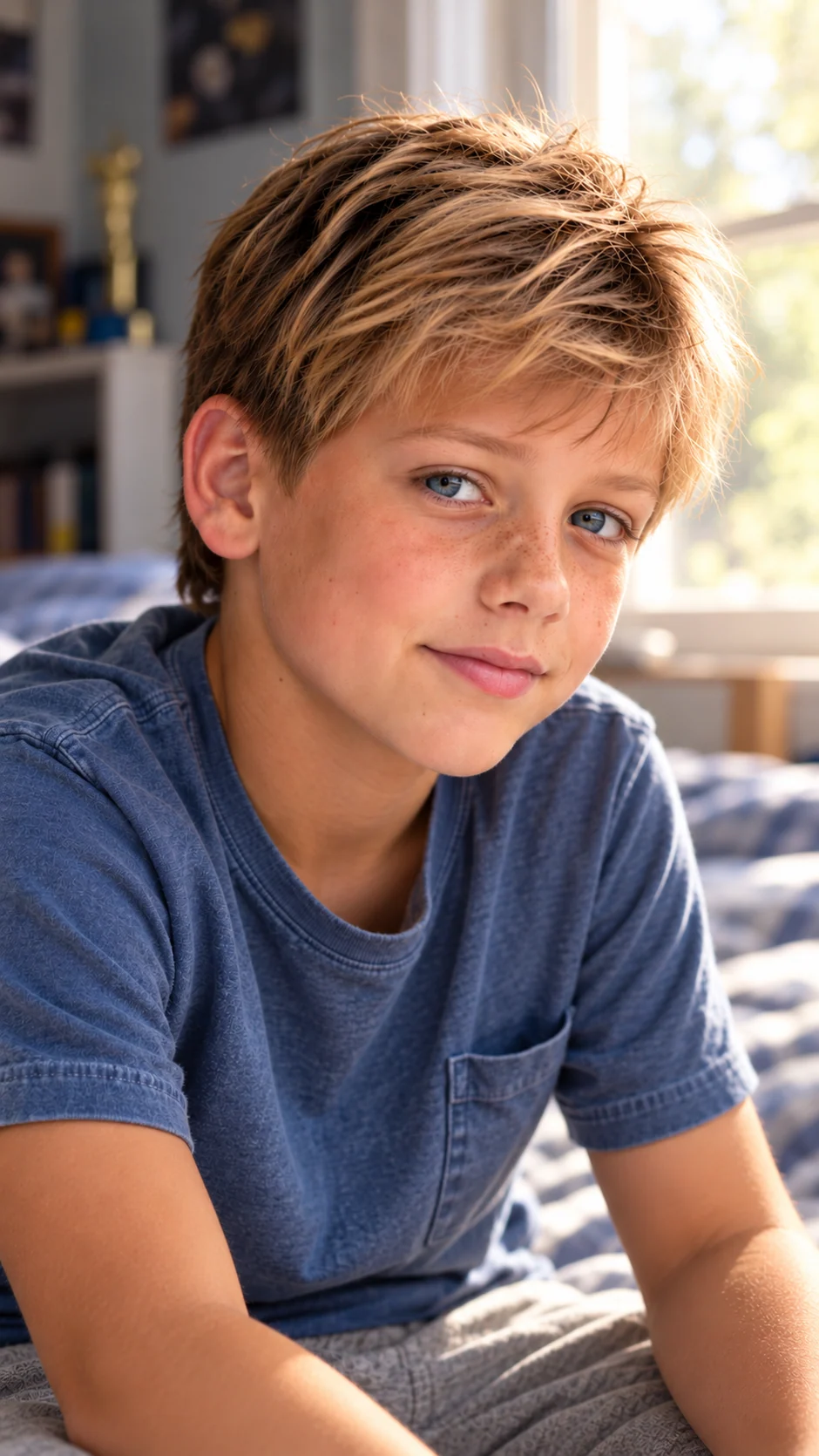 A portrait of Eli with tousled sandy hair